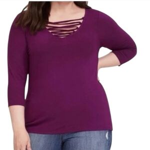 torrid Purple Lattice-Detail 3/4 Sleeve Top